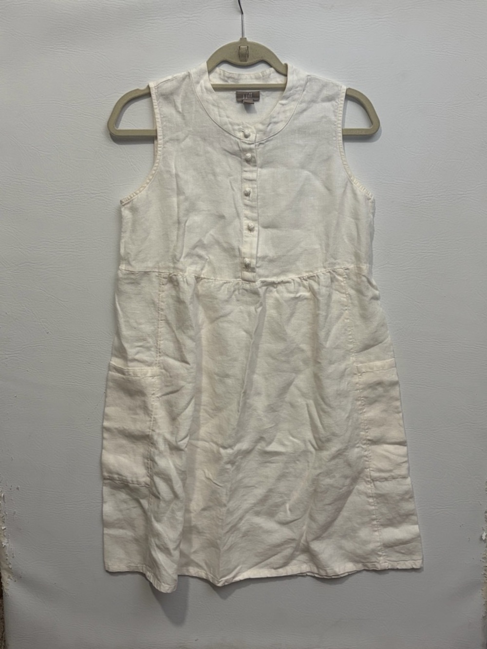 J. Jill Sleeveless White Love Linen Front Pockets Dress Small